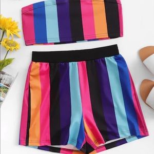 Striped Crop Tube Top With Shorts Set